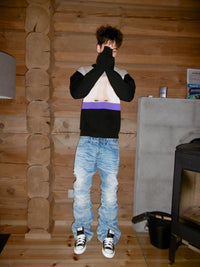 "faded" flared denim