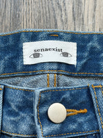 "faded" flared denim
