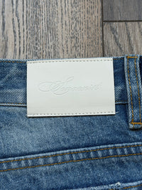 "faded" flared denim