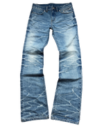 "faded" flared denim