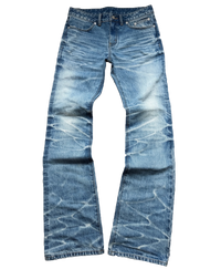 "faded" flared denim